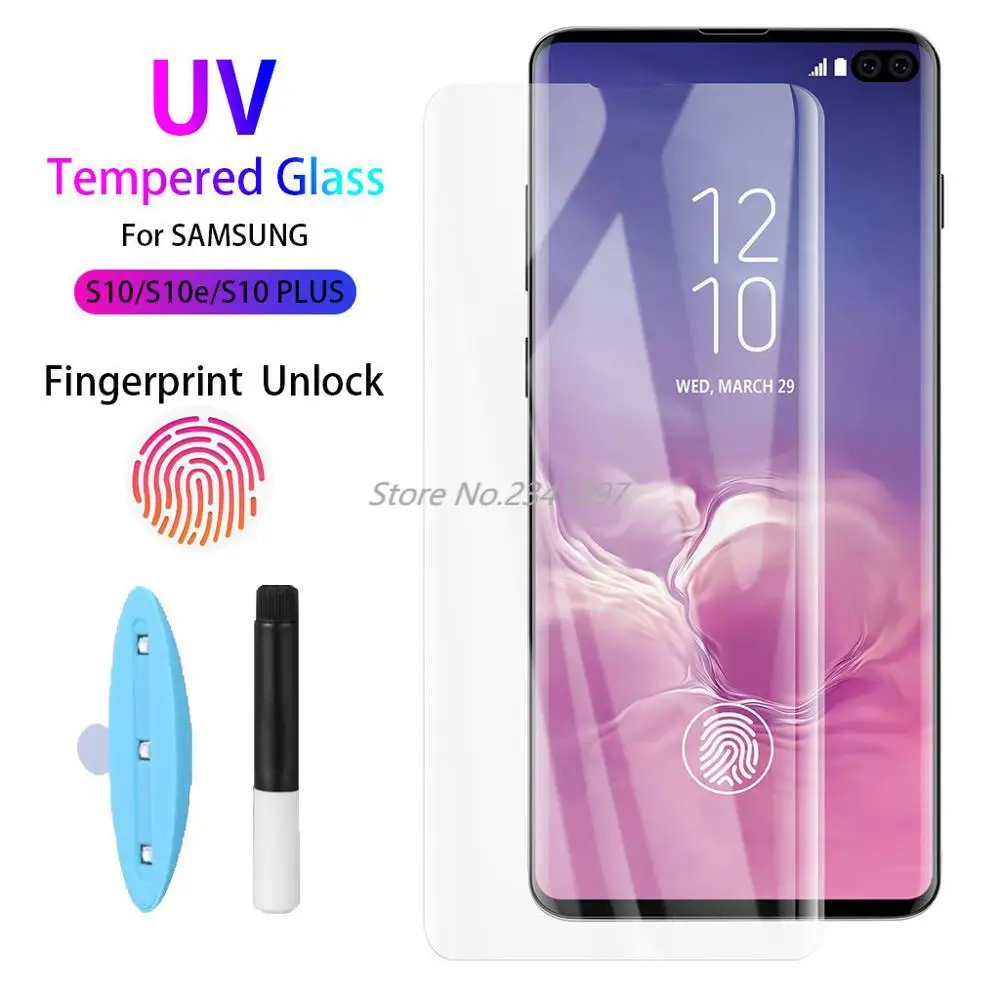 Закаленное стекло 10D с УФ-клеем для Samsung Galaxy S10 PLUS + полное покрытие защиты экрана