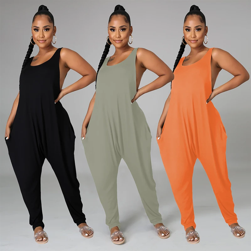 

ZKYZWX Sexy Sleeveless Loose Jumpsuit Summer Clothes Birthday Outfits for Women Loungewear Pocket One Piece Night Club Rompers