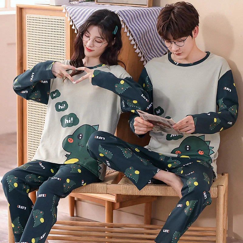 Пижама женская/Мужская хлопковая с длинным рукавом на осень/зиму | Мужская одежда