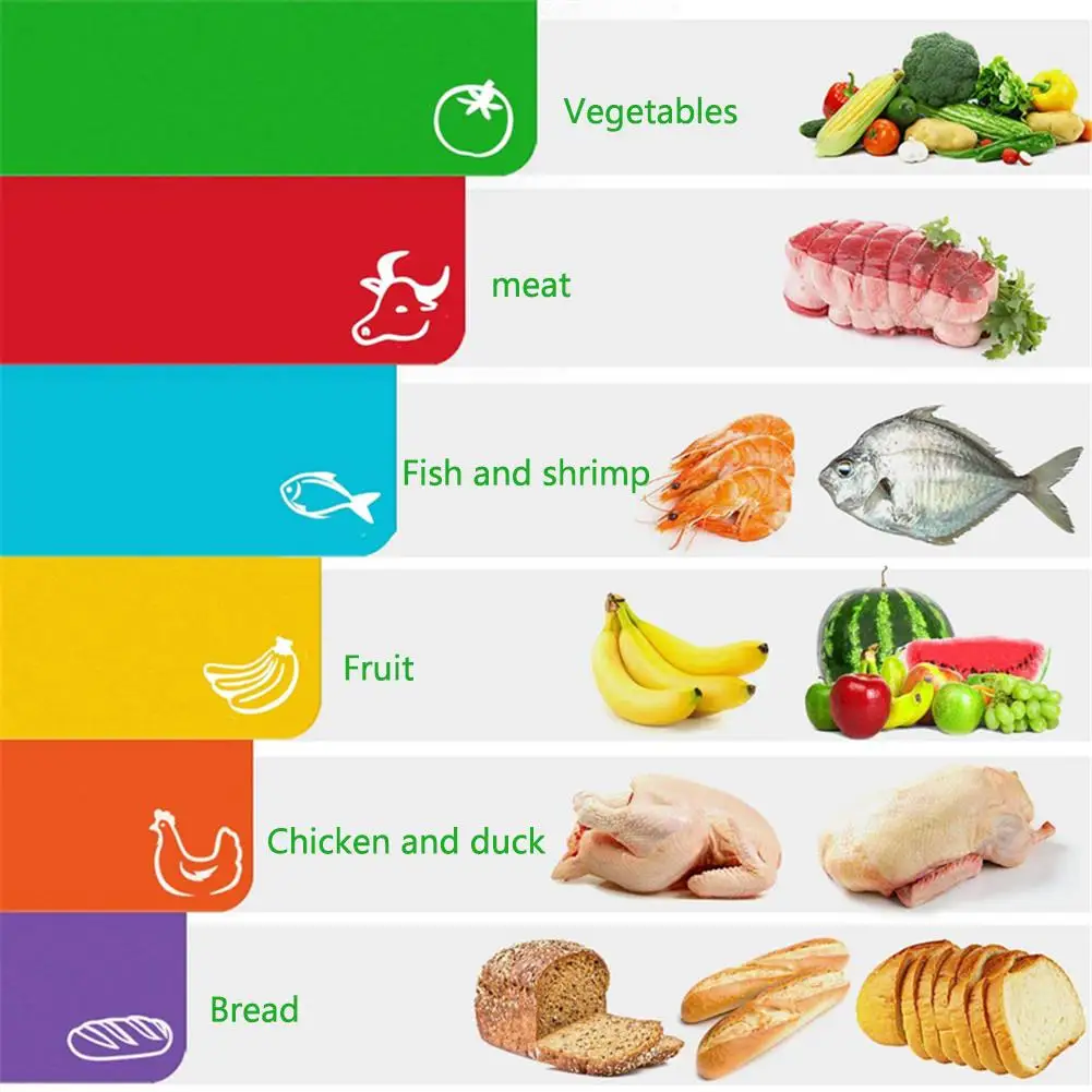 

6 Colores Plastic Kitchen Cutting Board Non-slip Assorted Cutting Board Mat Set for Vegetable Meat Fish Chicken Fruit Bread