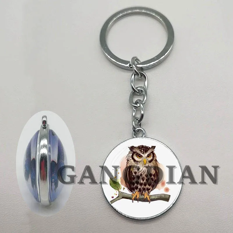 Animal keychain cartoon owl art picture double-sided glass car men's gift | Украшения и аксессуары