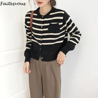 striped sweater jacket women cardigan loose korean long sleeved sweaters outwear new 2021 spring autumn female