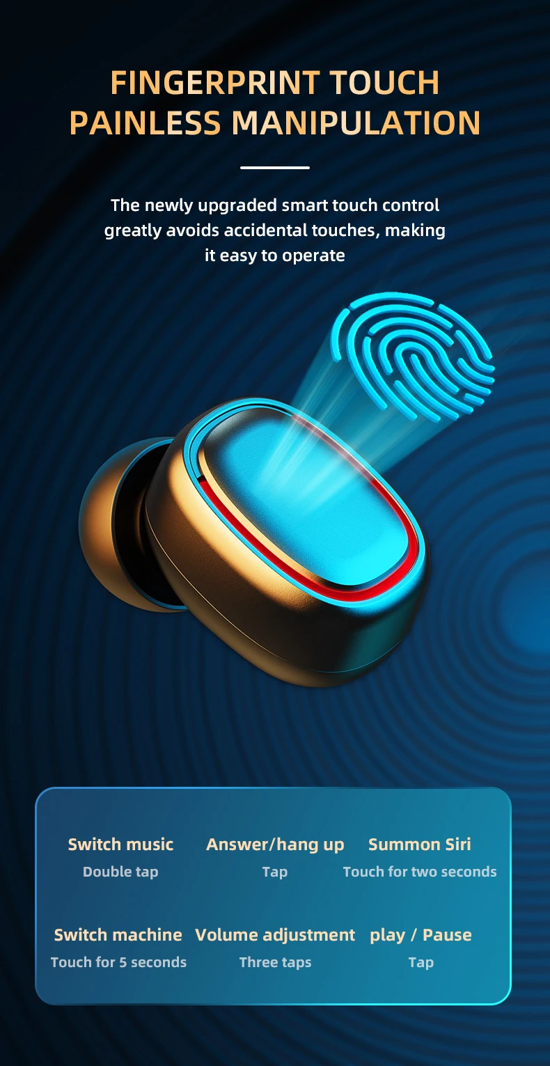 

TWS Wireless Bluetooth 5.1 In Ear Earphone 1500mAh Charging Box Touch Stereo Music Sport Waterproof Headphones With Microphone