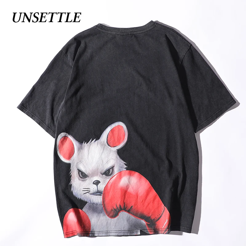 UNSETTLE 2020SS Harajuku футболки лето мужчины/женщины хип-хоп Забавный принт бокс Кролик