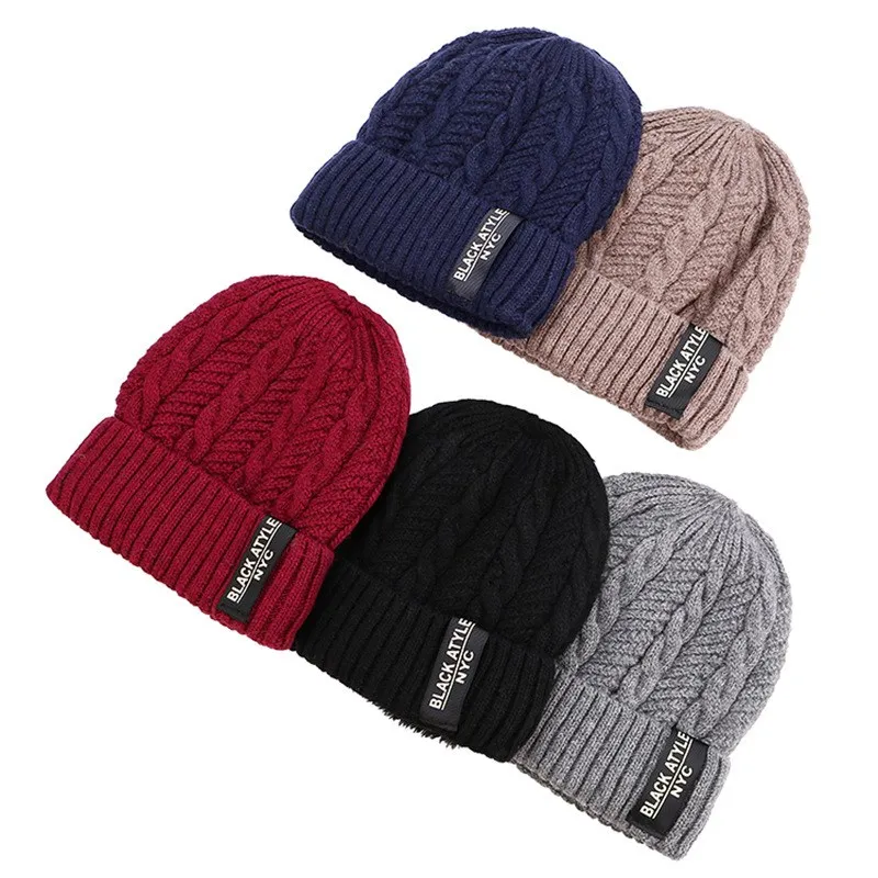 

Explosive knit hat and cashmere men's winter letter patch outdoor ear protection warm woolen hat
