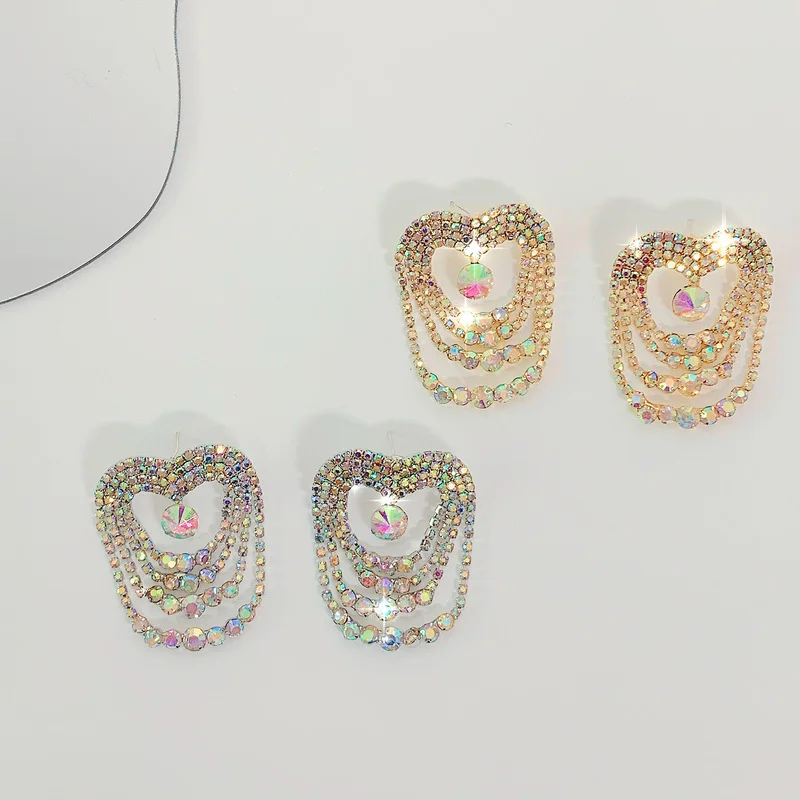 

Origin Summer Bling Bling Love Heart Long Tassel Dangle Earrings for Women Fashion Rhinestones Hollow Metal Earrings Jewelry