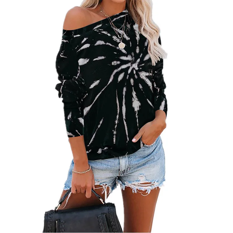 

2021 women's loose top tie dye printed long sleeve T-shirt