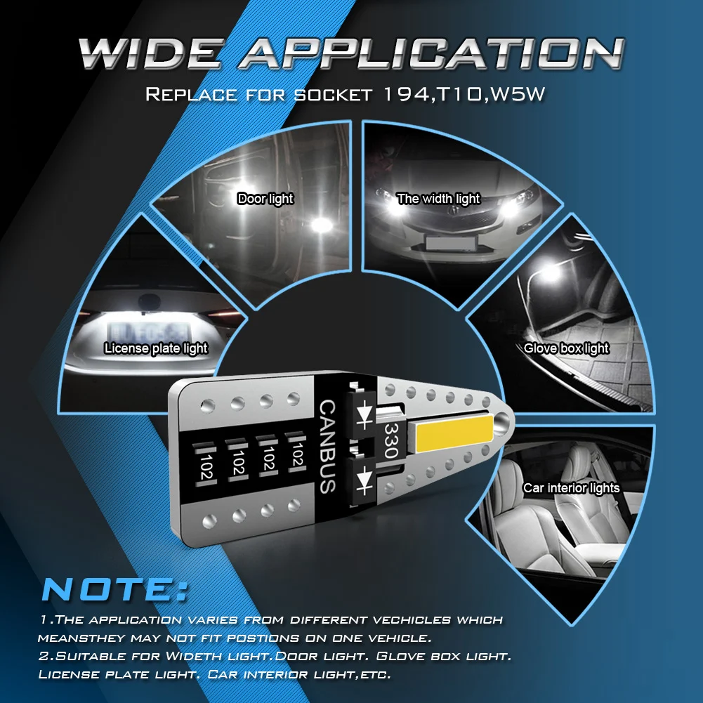 

10Pcs W5W Car Interior Dome Light Trunk Lamp Parking Lights Error Free 12V T10 LED Canbus Light Bulbs for Audi BMW VW Mercedes