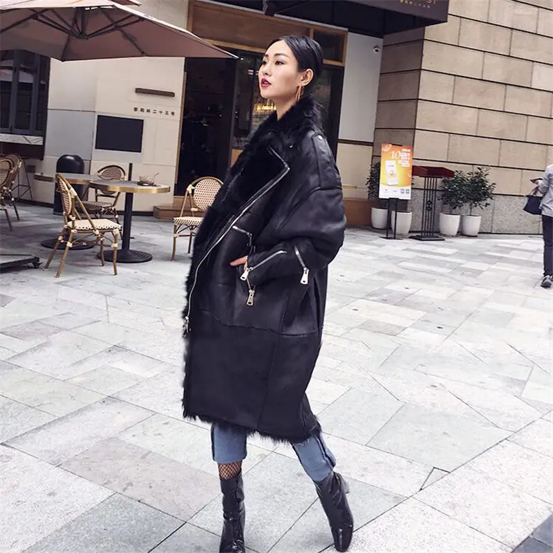 

fur winter real 2020 jacket coat women long Genuine Leather warm thick Sheep Fur liner Double-faced Fur parka oversize