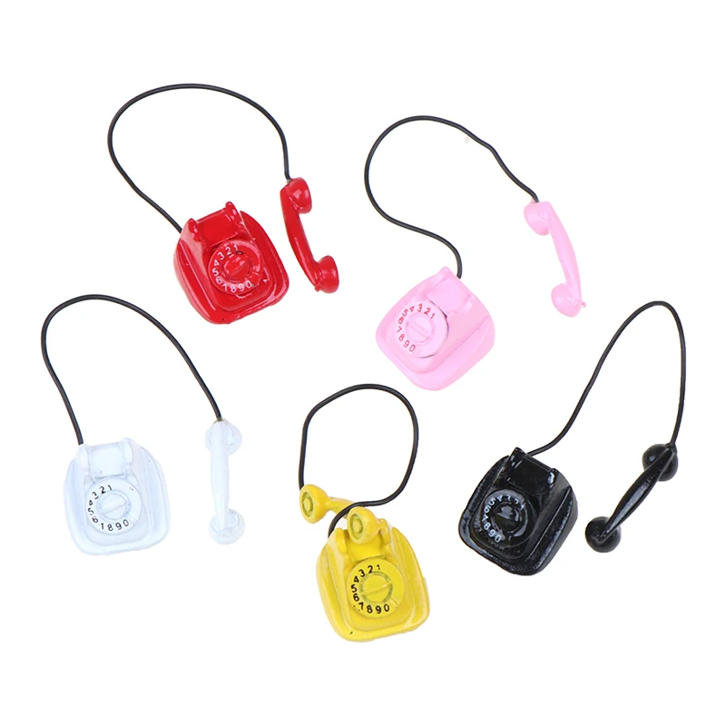 

Новое поступление 1:12 Кукольный домик Миниатюрный старомодный винтажный телефонный 5 видов цветов