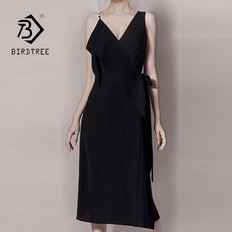 Элегантное женское винтажное платье черного цвета с v образным вырезом