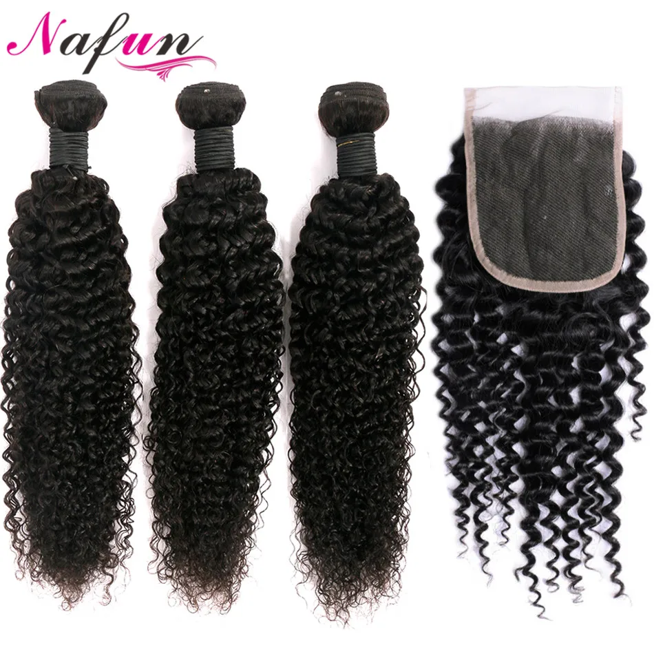 NAFUN волосы 4 шт. бразильский парик с кудрями человеческие пучки закрытием не Реми