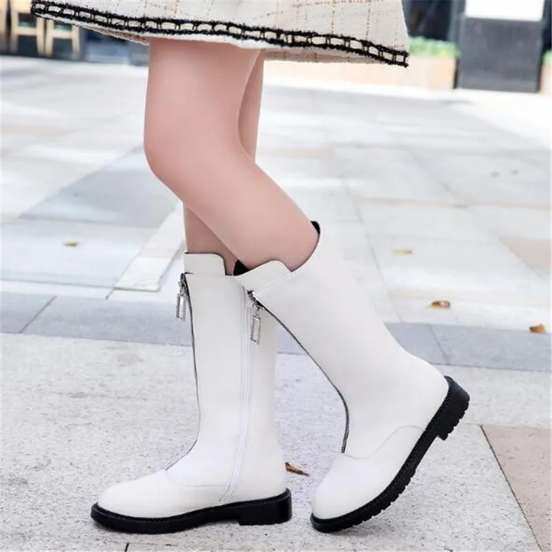 

New Winter Princess High Boots Girls Genuine Leather Warm Plush Snow Boots Children Shoes Baby Performance Leather Boots Kids 03