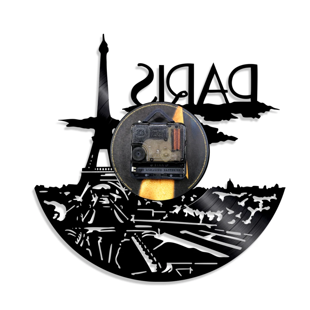 Настенные часы с изображением Эйфелевой башни и виниловой пластинки | Дом сад