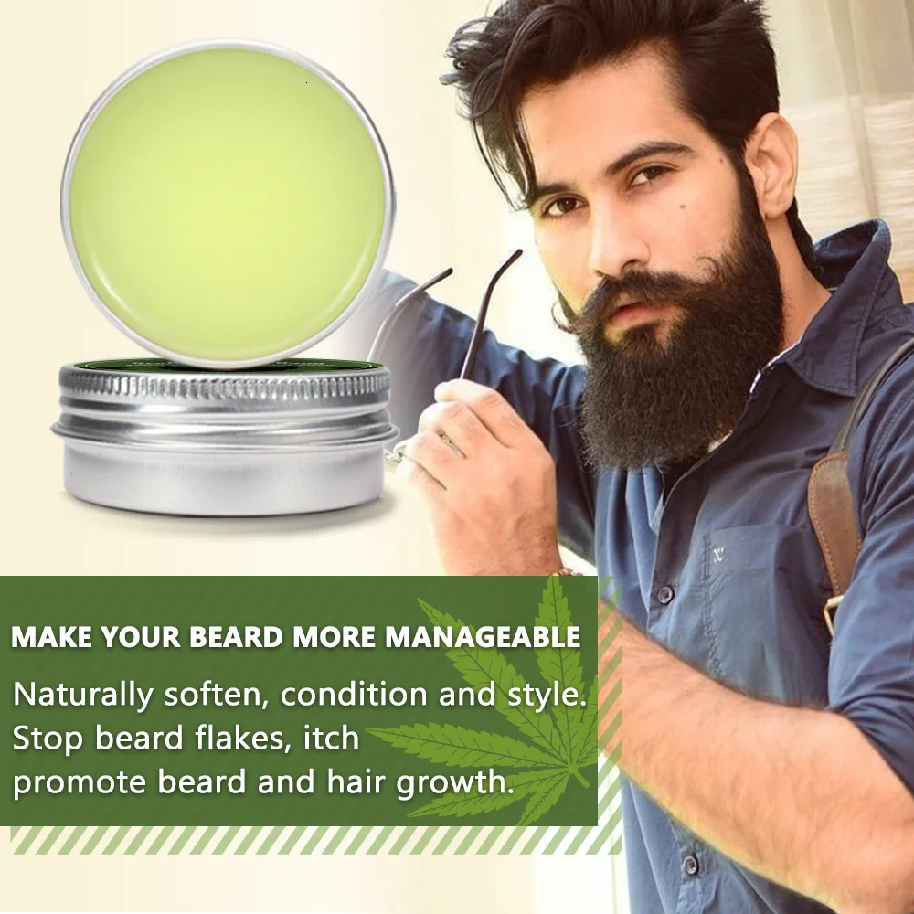 Men Organic Beard Hemp Cbd Oil Balm Moustache Wax Styling Beeswax Moisturizing Smoothing Gentlemen Beard Care Natural Hemp Balm