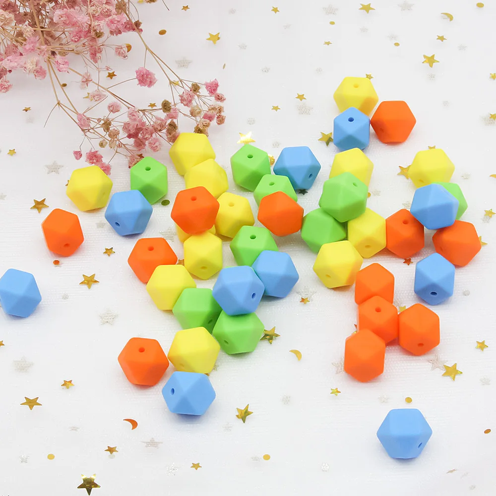 Cute-idea Hexagon Beads 17mm 500pcs Food Grade Silicone products Teething Pacifier Chain,Chew sensory Teether Baby Toys BPA Free