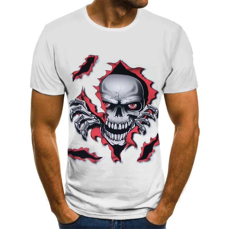 

New Horror Men's T-shirt Men's Skull Head Grim Reaper 3dt-shirts Summer Fashion Tops Fun Boy Clothing Large Size Street Clothing