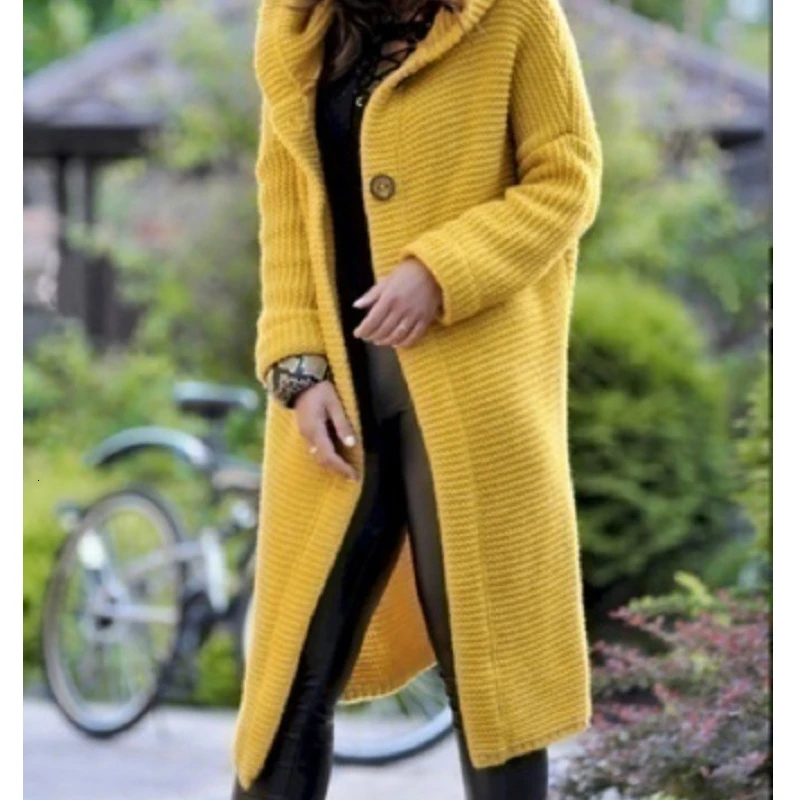 Женская толстовка с капюшоном повседневный Вязаный Кардиган длинным рукавом