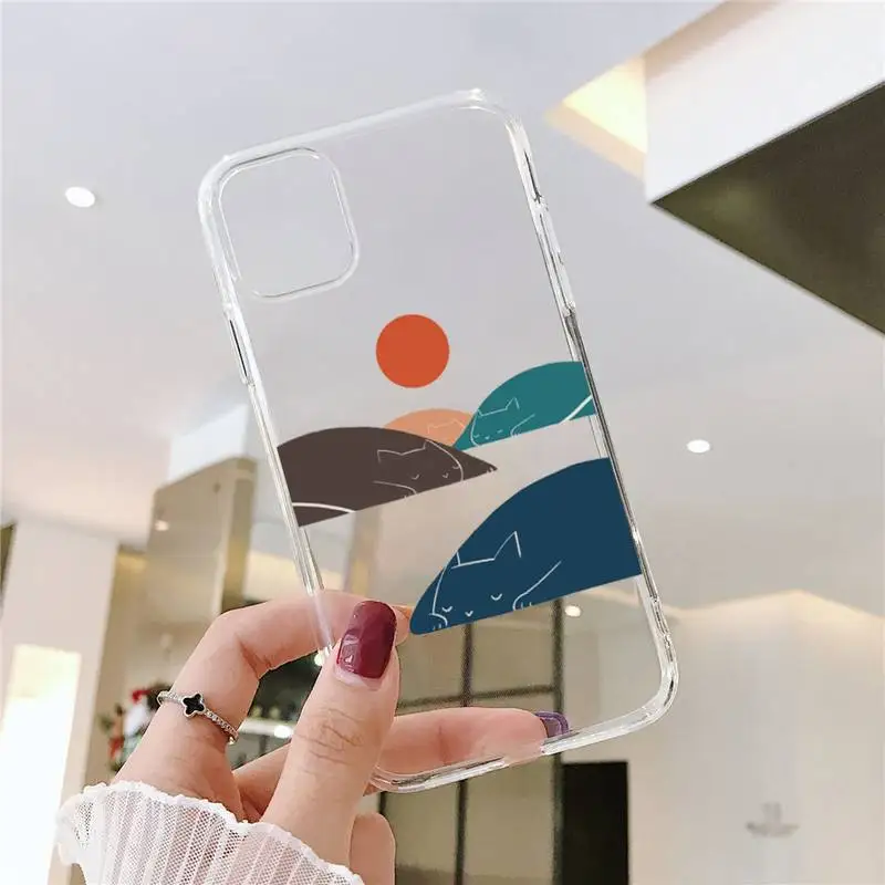 

Creative cat mountain Phone Case Transparent soft For iphone 5 5s 5c se 6 6s 7 8 11 12 plus mini x xs xr pro max
