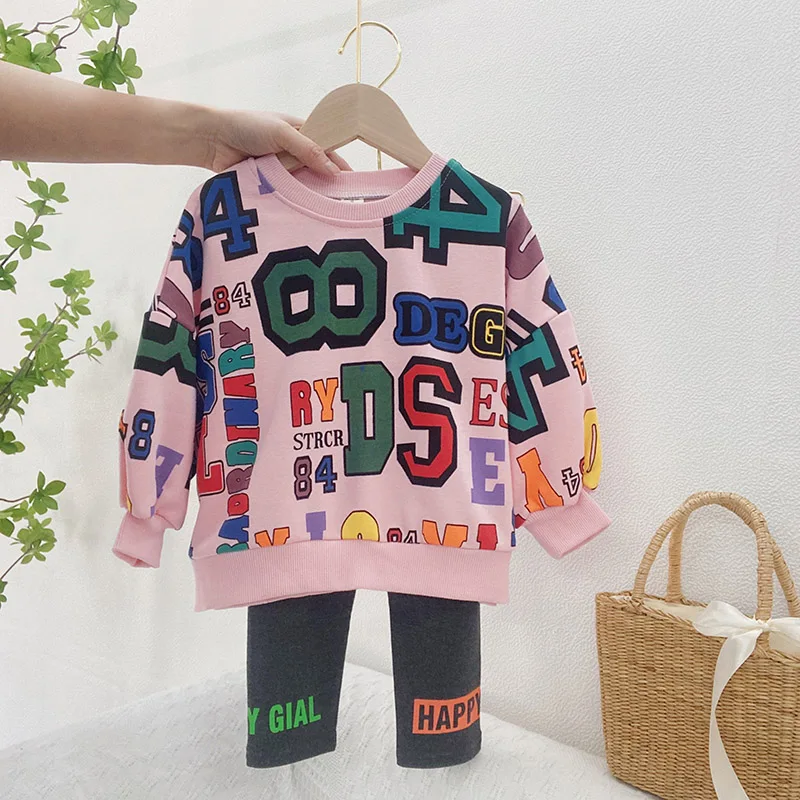 

Комплекты одежды для малышей, новинка, Весенняя детская одежда, топы и брюки с буквенным принтом, 2 предмета, детская одежда, Осенняя детская ...