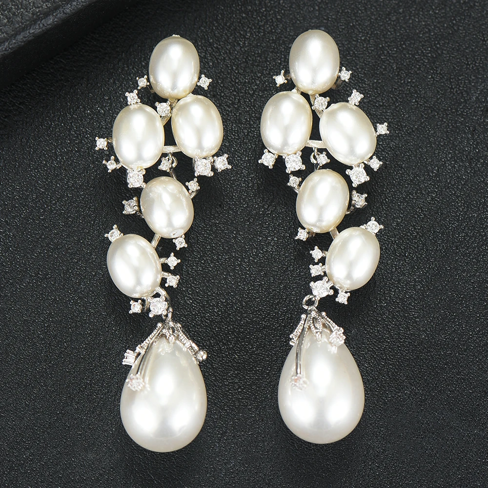 

LARRAURI Noble Bijoux Trendy Cubic Zirconia Full Pearl Drop Earrings for Women Bridal Wedding Engagement Jewelry Making 2020