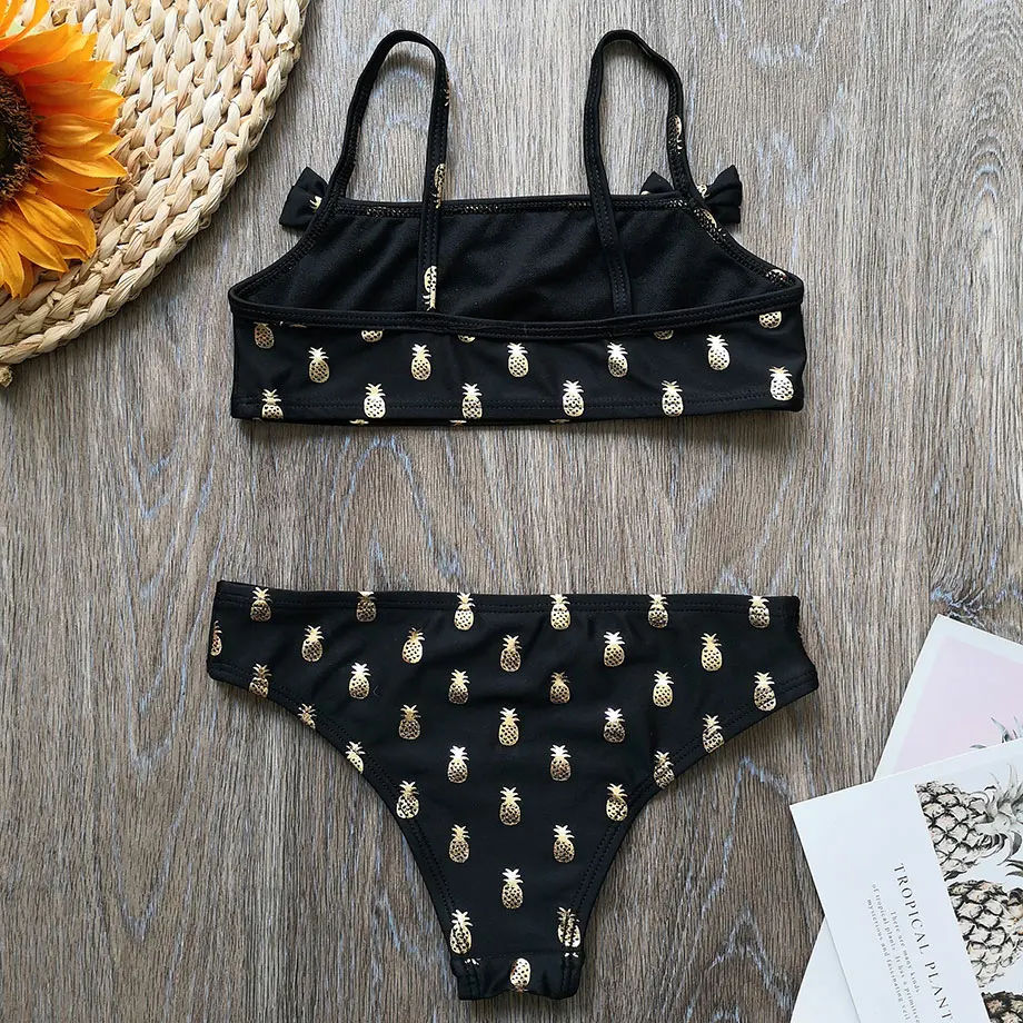 2-8 Years Girl Swimsuit Kids Swimwear Gold Pineapple Stamping Toddler Bikini Set Two Piece Children's Infant