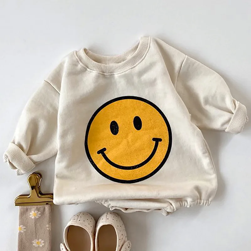 new baby cartoon smiling face baby romper fleece long sleeve boy and girl leisure jumpsuit autumn clothes