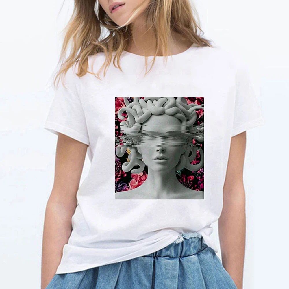 

Fashion Summer Michelangelo Skull Statue T-shirt Harajuku Funny T Shirts Women Casual Kpop Hip Hop Oversize Aesthetic Clothes