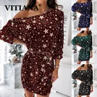 Женское мини-платье со звездами VITIANA, черное Повседневное платье с длинным рукавом, пуловер с открытыми плечами, синего цвета, весна 2021