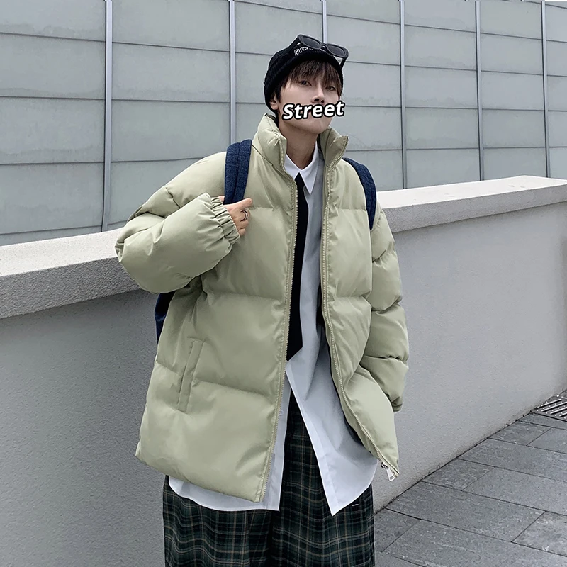 Winter Coat Mens Warm Parkas Streetwear Cotton Coats Thick Cotton Clothes Bread Jacket Casual Short Padded Jacket Stand-collar