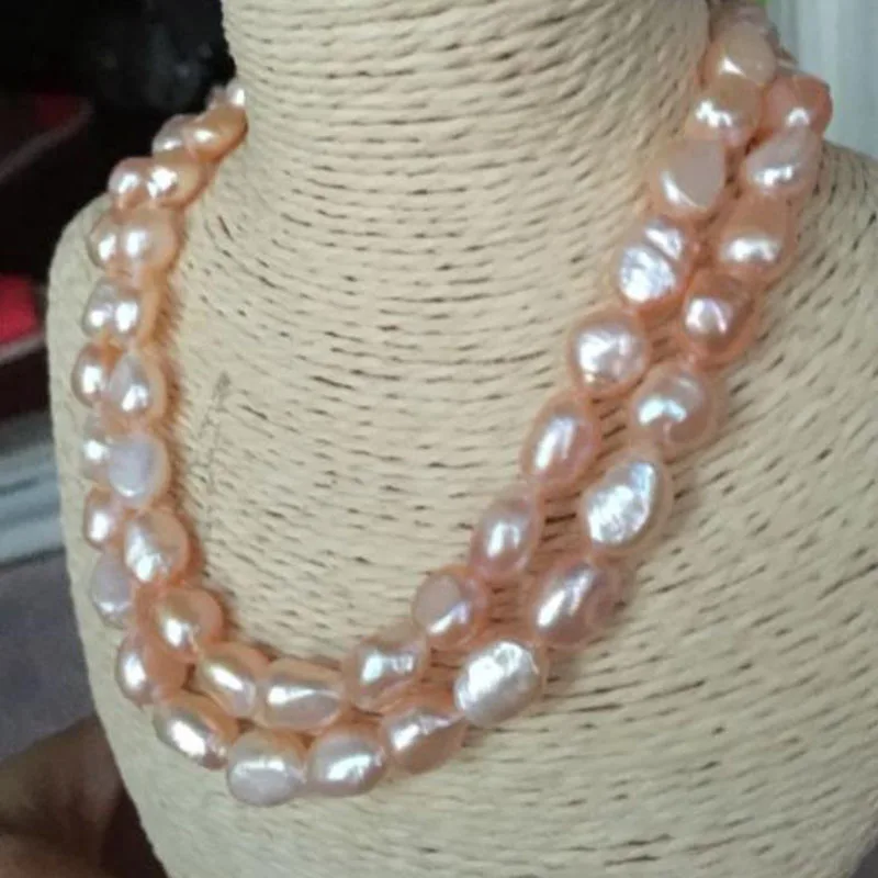 Ювелирные украшения 2 нити барокко Южное море золото розовый жемчуг ожерелье 18
