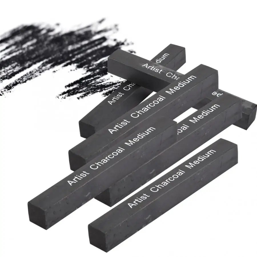 6Pcs Compressed Charcoal Sticks Black Soft/Medium/Hard Graphite Drawing Pencil Art Supplies |