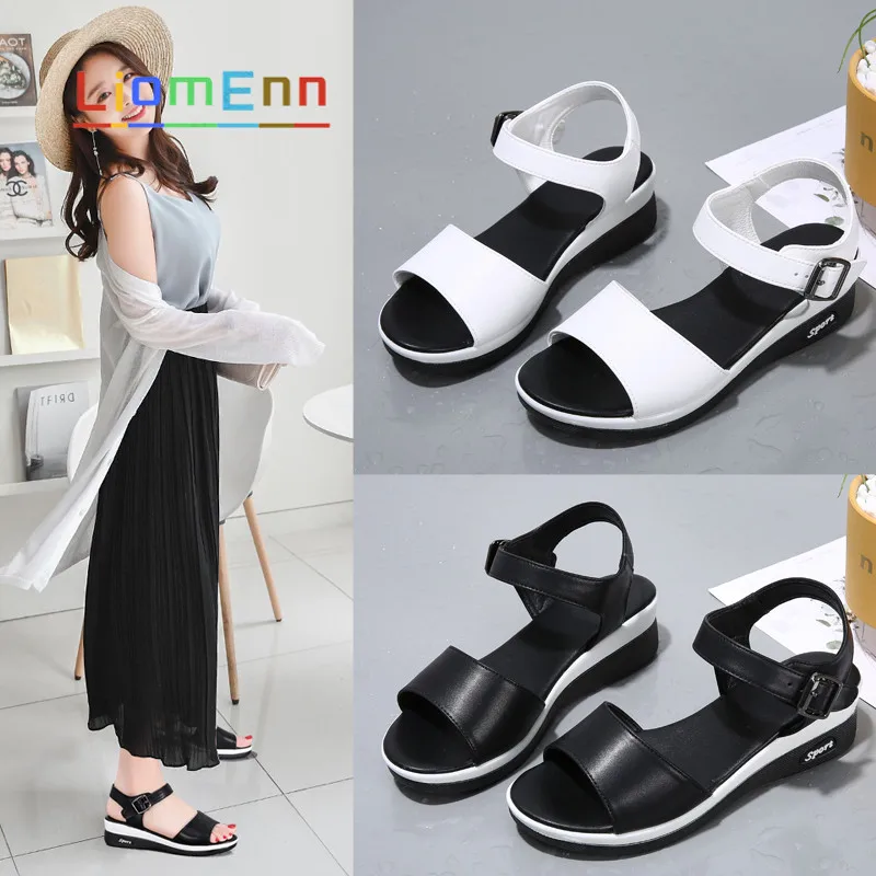 

Summer Sandals Women Ladies 2021 Female Shoes Woman Fashion Black White Wedge Sandals Platform High Heels Slippers zapatos mujer