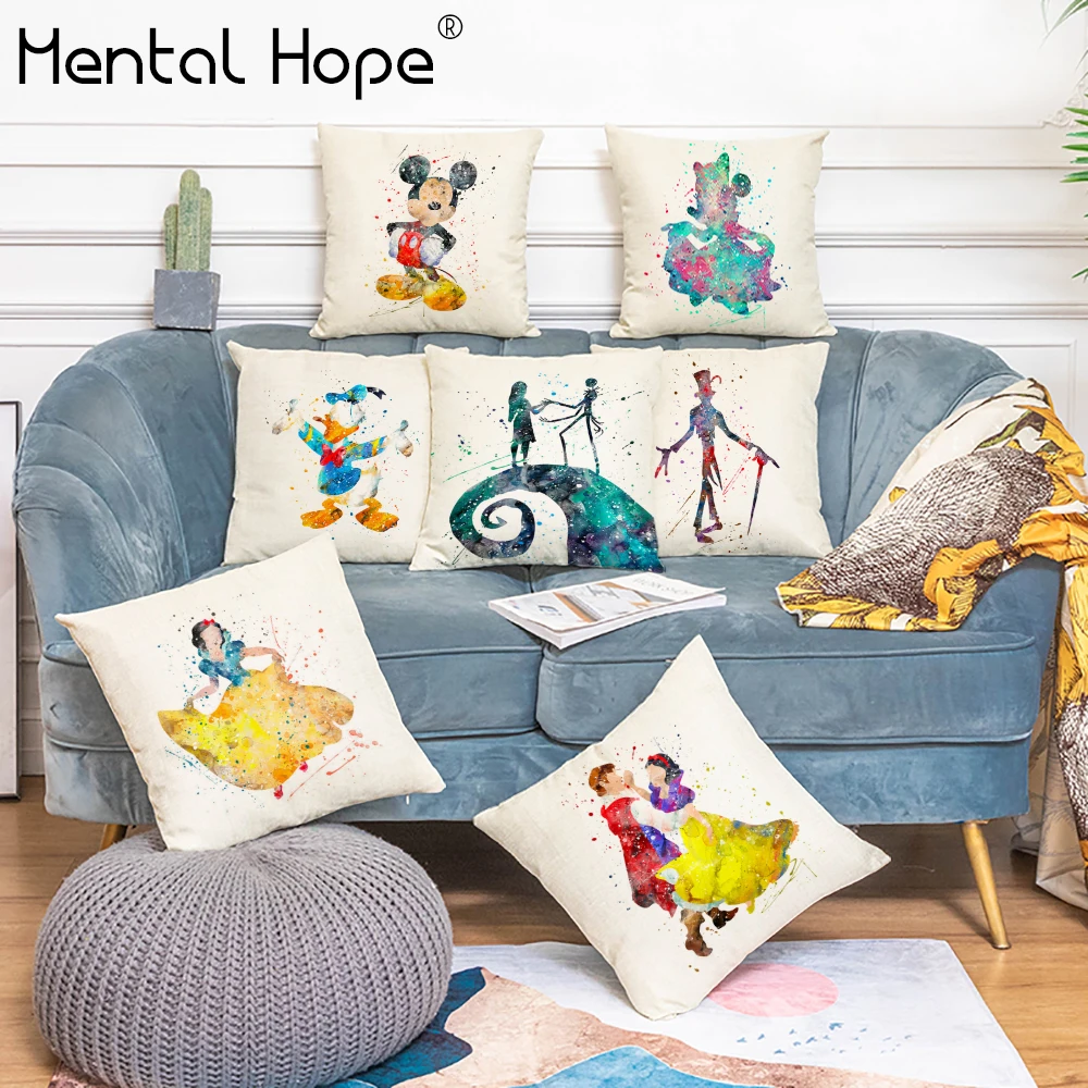 Льняная хлопковая наволочка с принтом принцессы декоративная мультяшной мышью