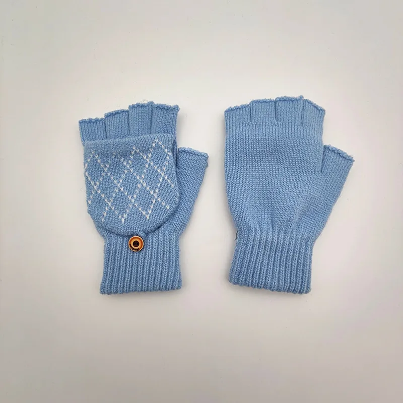 

Knitting Wool Half Finger Gloves Geometric Patterns Solid Color Guantes Invierno Touch Screen Soft Warm Women Winter Gloves