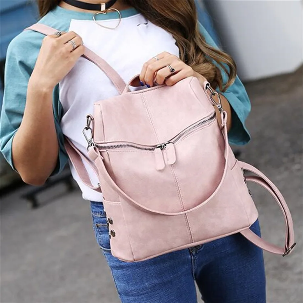 

Simple Style Backpack Women Leather Backpacks For Teenage Girls School Bags Fashion Vintage Solid Black Shoulder Bag Youth Bolso