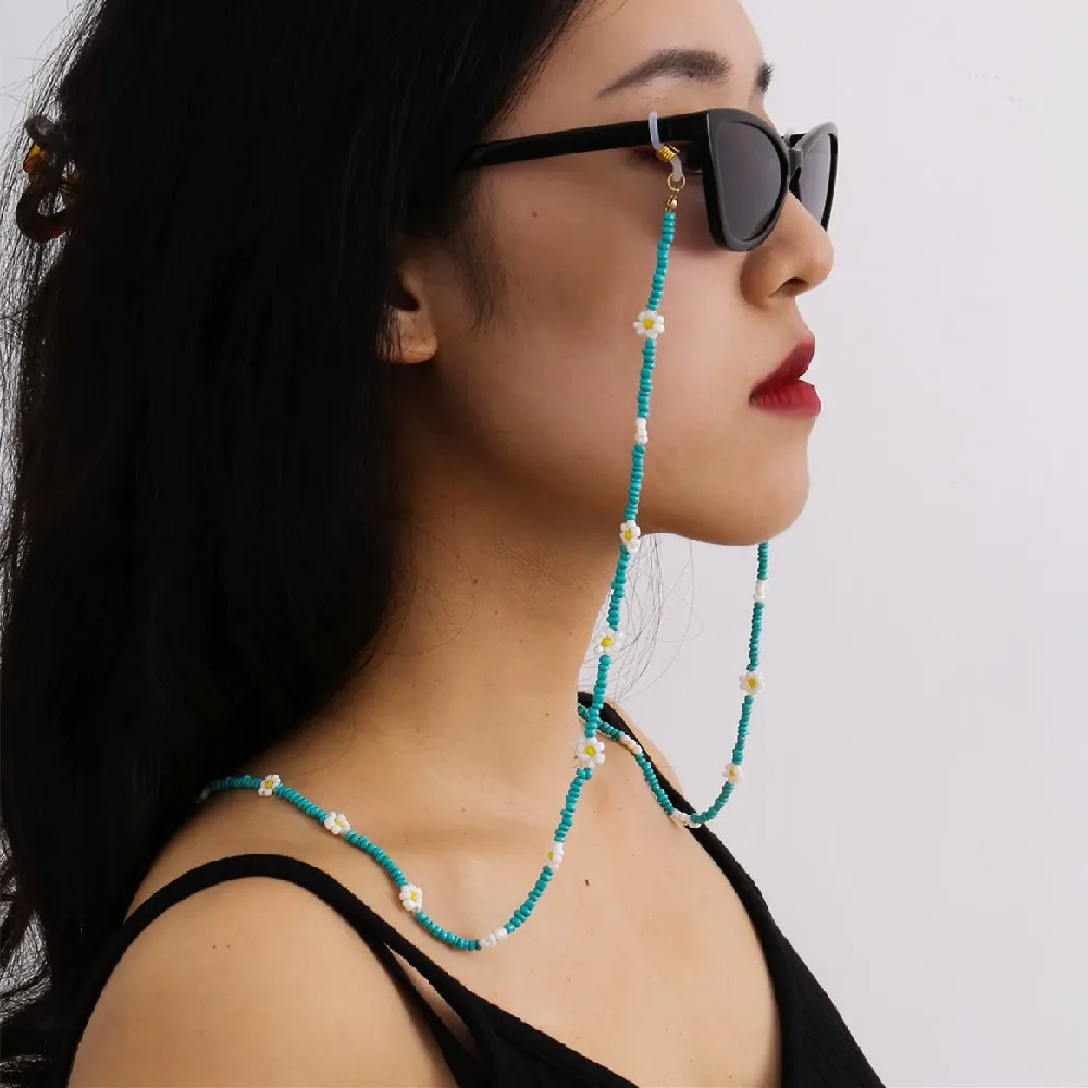 

Простая цветная цепочка для очков в стиле бохо с цветами и бисером для женщин и девушек ремешок для солнцезащитных очков нескользящий аксес...