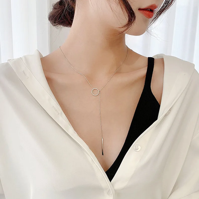 

Цепочка Женская длинная из серебра 925 пробы с кисточкой и цирконом