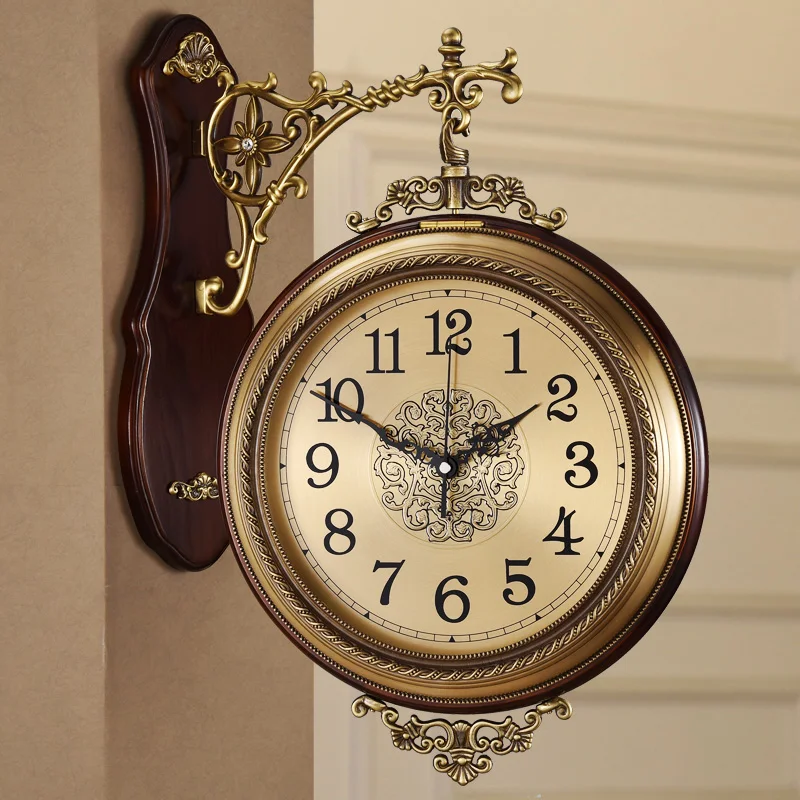 

Double Sided Wall Clock Metal Nordic Vintage Fashion Royal Style Luxury Wall Clock Horloge Murale Room Decoration BD50ZB