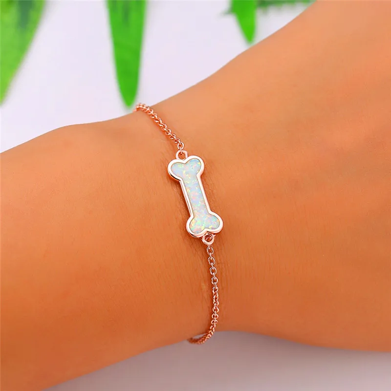 

Simple Female White Blue Crystal Bracelet Charm Silver Color Chain Bracelets For Women Trendy Opal Dog Bone Wedding Bracelet