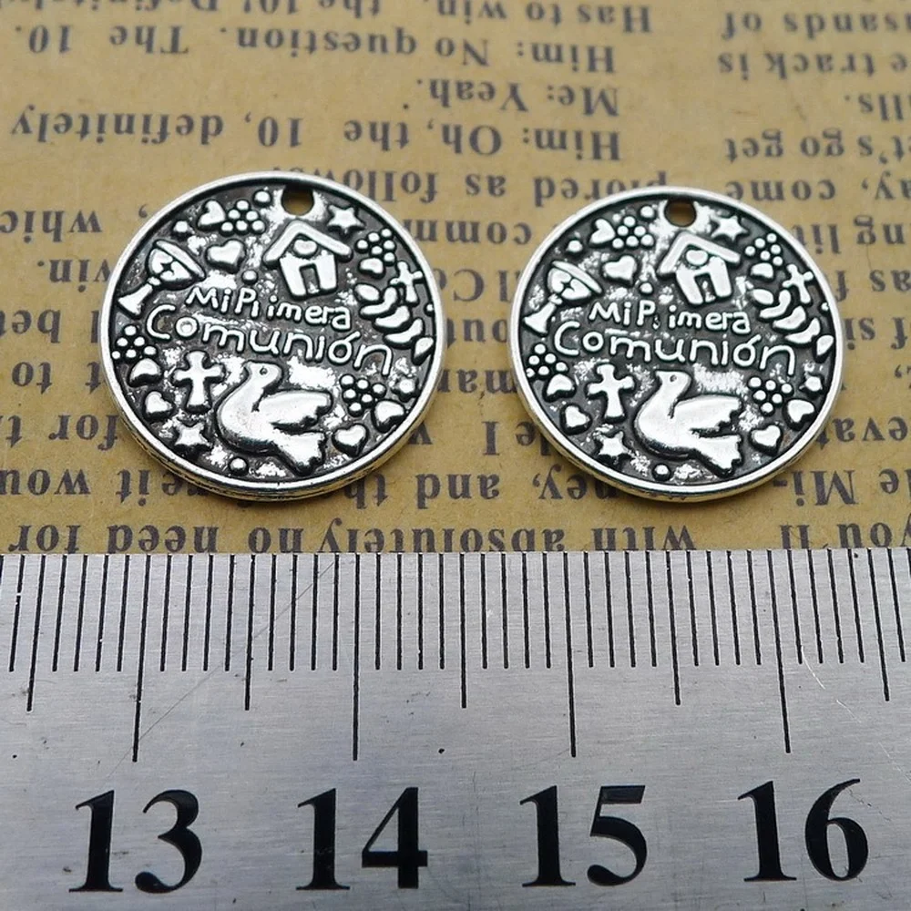

120pcs Mi Primera Comunion Charms 18mm x 18mm DIY Jewelry Making Pendant Antique Silver Color