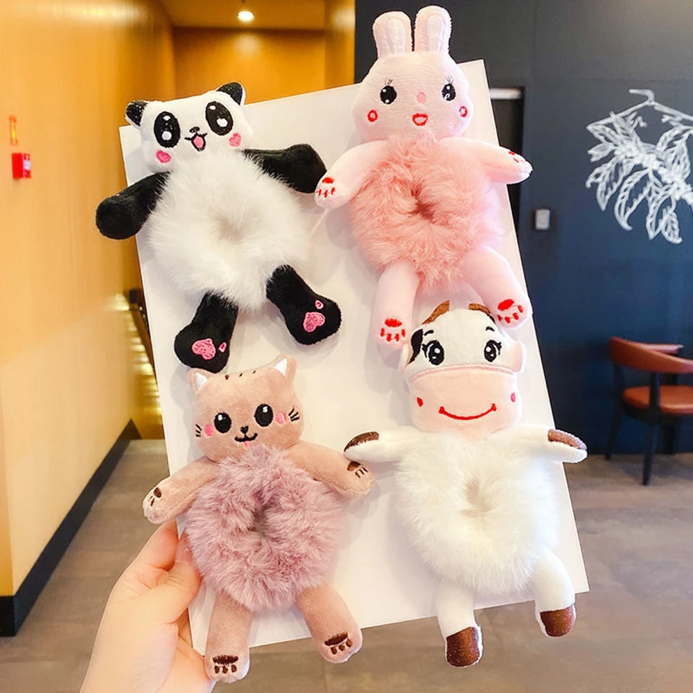 

New Women Girls Cute Cartoon Panda Cat Rabbit Plush Elastic Hair Bands Sweet Hair Decorate Scrunchie Fashion Hair Accessories