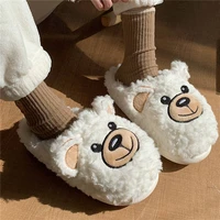 winter women home cotton slippers soft plush slides warm skin friendly hairy shoes indoor cute cartoon bear christmas slippers