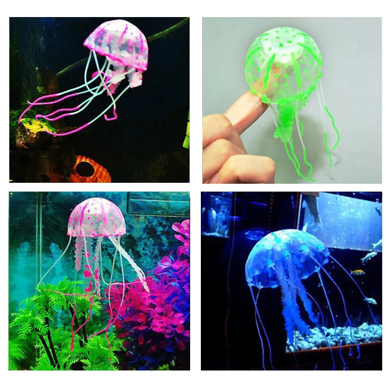 Artificial nadar brillante efecto Medusa acuario decoraci&oacute;n para peces tanque de agua en la planta luminosa ornamento acu&aacute;ticos paisaje-5