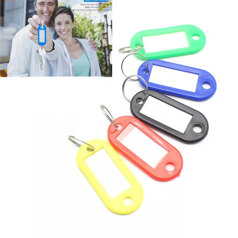1Pcs Plastic Keychain Key Fobs Luggage ID Tags Labels Rings with Name Cards Multi-function Keyring Random Color | Дом и сад
