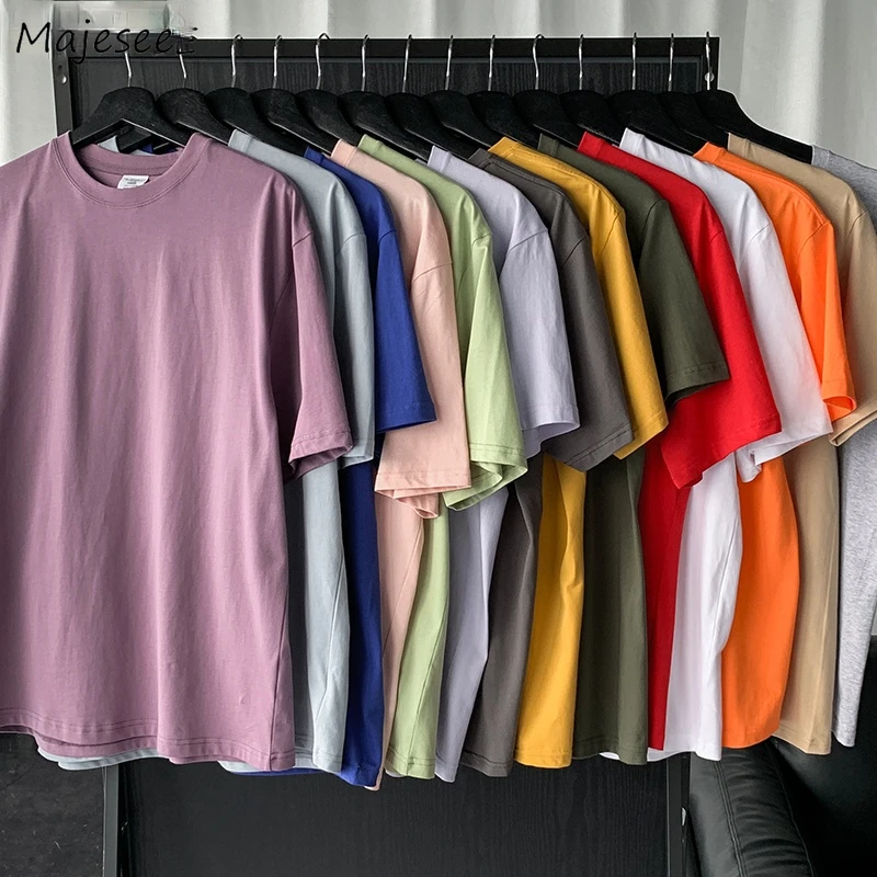 

Men T-shirts Summer Cotton Leisure Short-sleeve Solid for Male Tops Tees O-Neck Plus Size Loose Cool 17 Colors Chic Couples New