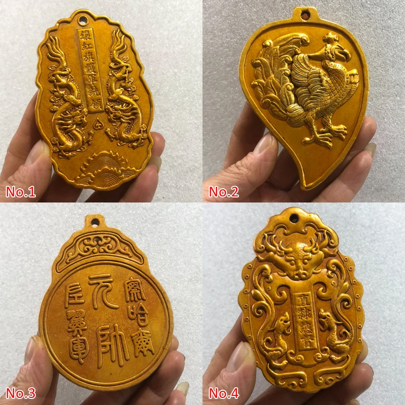 

Exquisite Collection of Chinese Archaize Qing Dynasty Copper Gilded Carvings Ssangyong Phoenix Animal General Token 5 Styles