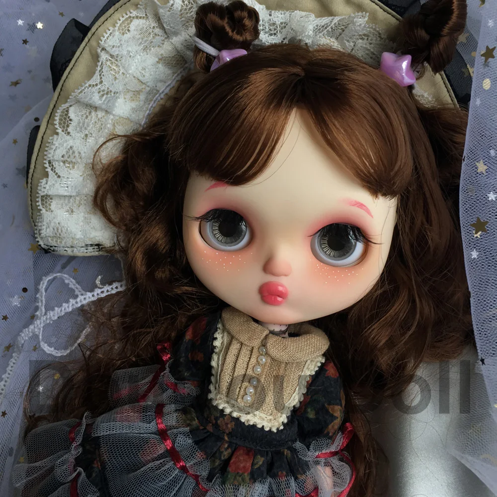 

ICY NBL+ Blyth Doll 1/6 Joint Body 30CM BJD Toys White Shin Sculpting And Makeup Handmade Matte Face with brown wig Pouting Girl