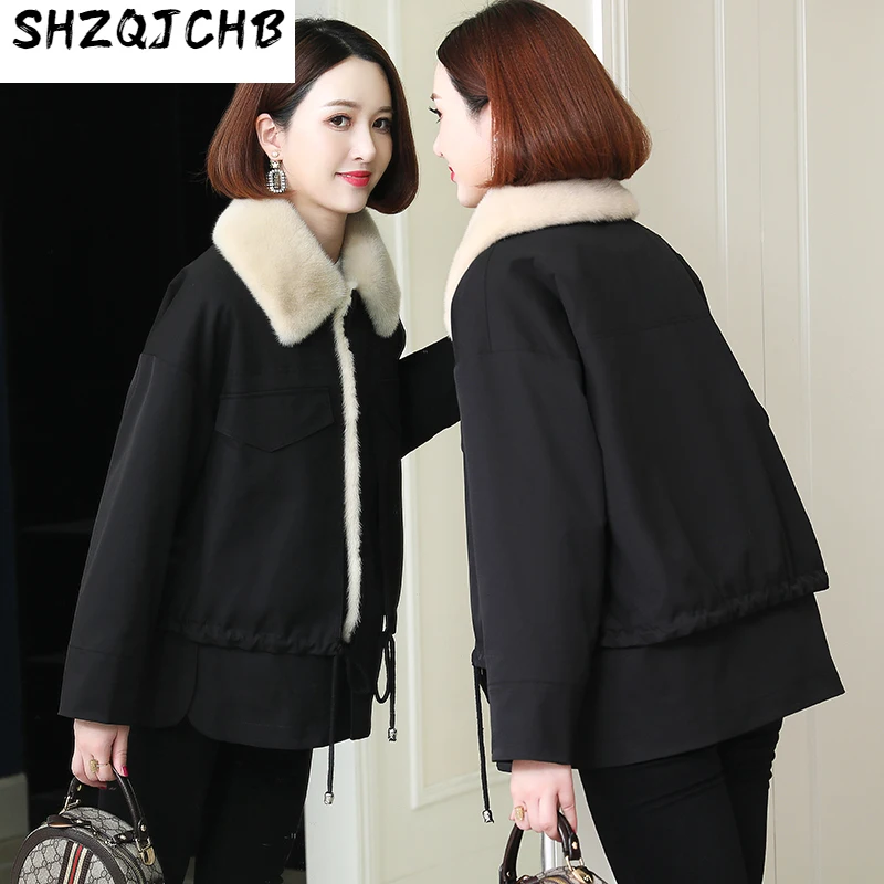 

SHZQ 2021 осенне-зимняя новая стильная женская одежда Короткая Меховая кожа норковая внутренняя подкладка интегрированное пальто