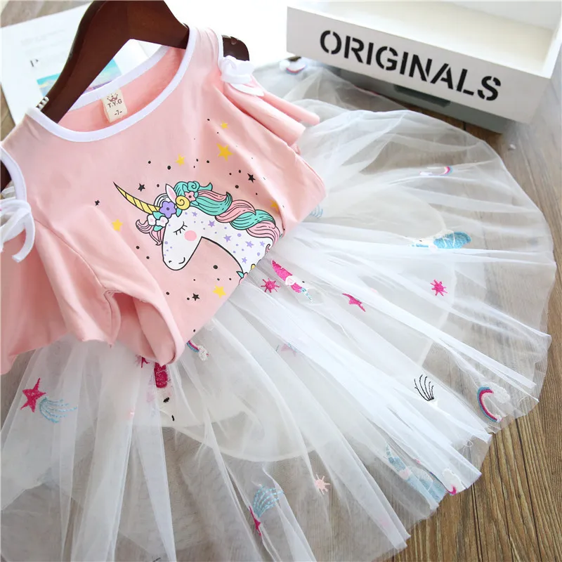 

Girls Dress Clothing Sets New Summer Fashion Cartoon Rabbit Printed T-Shirts+Pink Dress 2Pcs Girls Clothes Sets
